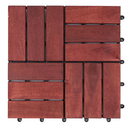 Bliss Outdoors Hardwood 12-Slat Interlocking Wood Deck Tiles, Red, Set of 30