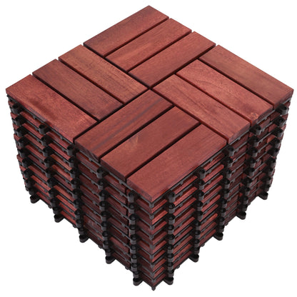 Bliss Outdoors Hardwood 12-Slat Interlocking Wood Deck Tiles, Red, Set of 30