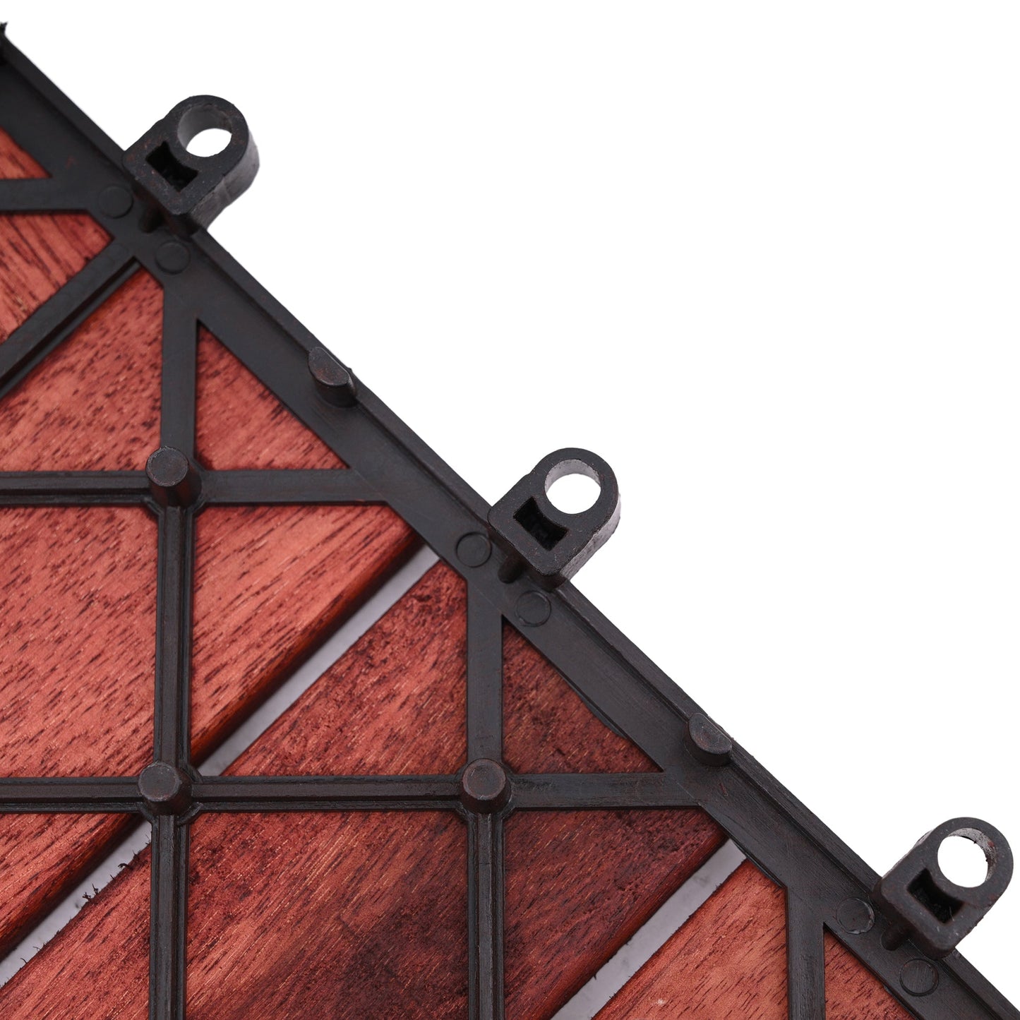 Bliss Outdoors Hardwood 12-Slat Interlocking Wood Deck Tiles, Red, Set of 30