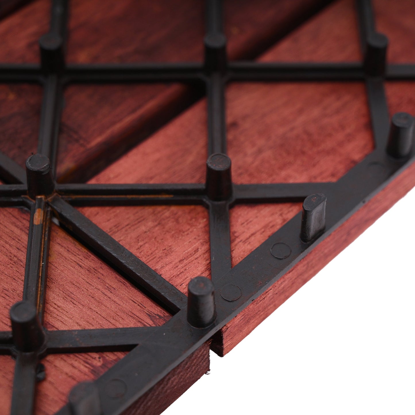 Bliss Outdoors Hardwood 12-Slat Interlocking Wood Deck Tiles, Red, Set of 30