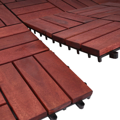 Bliss Outdoors Hardwood 12-Slat Interlocking Wood Deck Tiles, Red, Set of 30