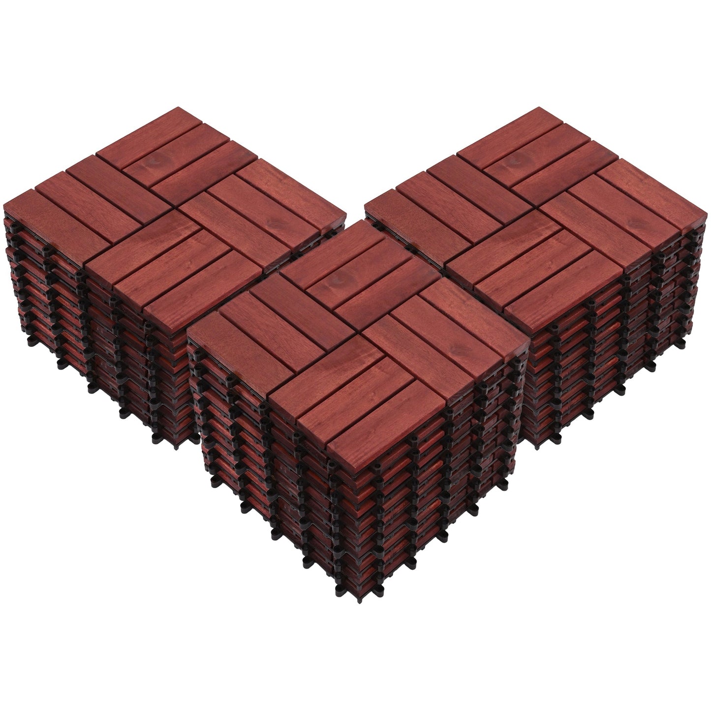 Bliss Outdoors Hardwood 12-Slat Interlocking Wood Deck Tiles, Red, Set of 30