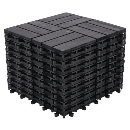 Bliss Outdoors Hardwood 12-Slat Interlocking Wood Deck Tiles, Black, Set of 30
