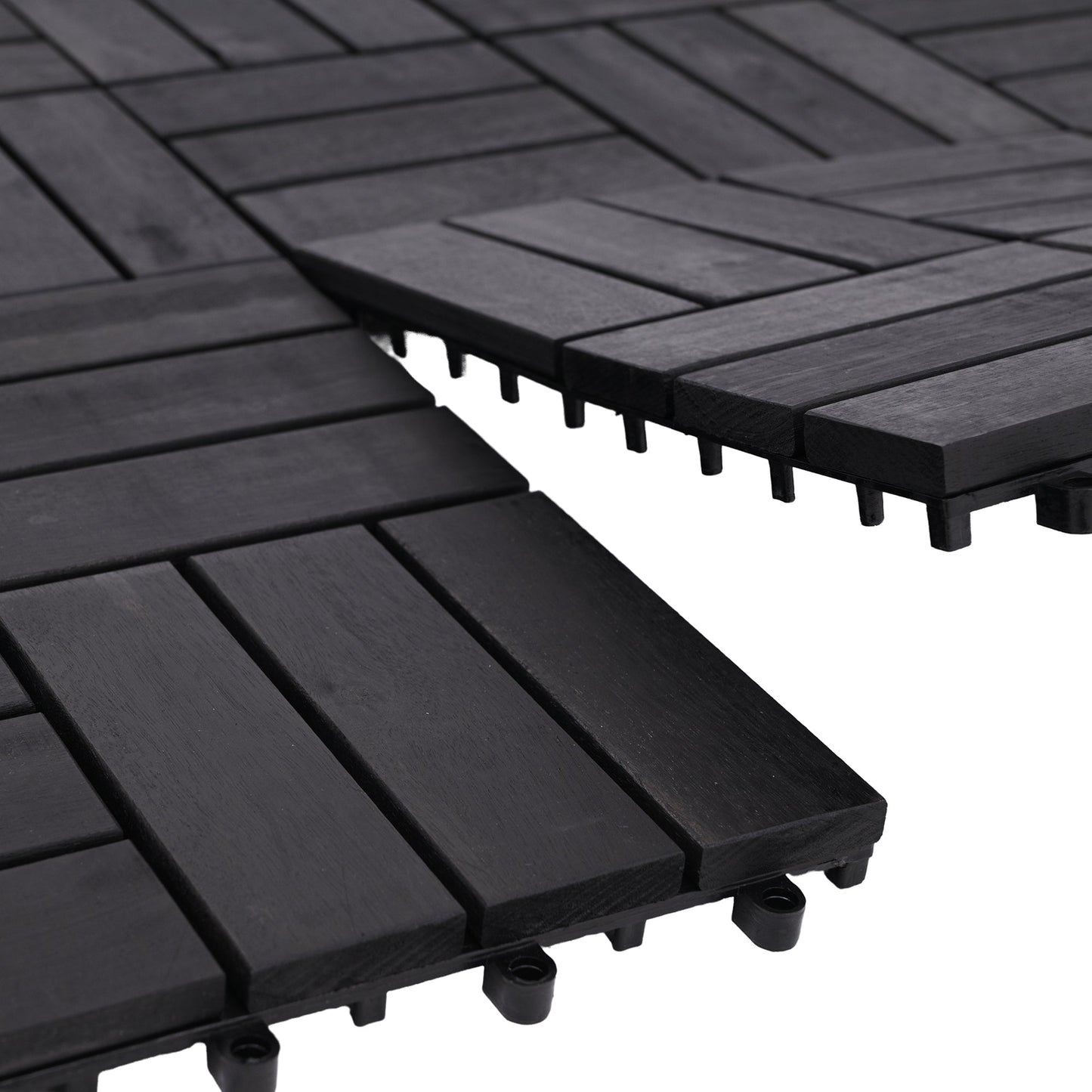 Bliss Outdoors Hardwood 12-Slat Interlocking Wood Deck Tiles, Black, Set of 30