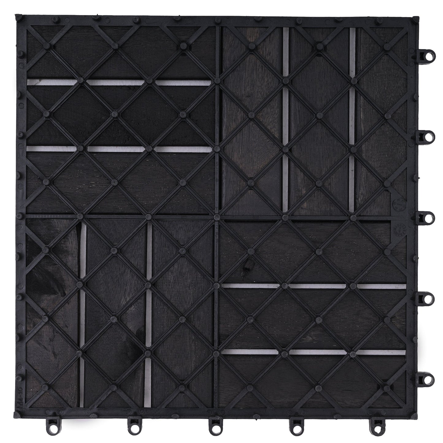 Bliss Outdoors Hardwood 12-Slat Interlocking Wood Deck Tiles, Black, Set of 30
