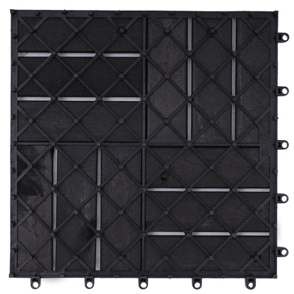 Bliss Outdoors Hardwood 12-Slat Interlocking Wood Deck Tiles, Black, Set of 30