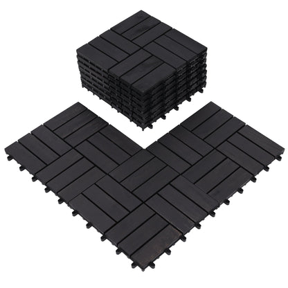 Bliss Outdoors Hardwood 12-Slat Interlocking Wood Deck Tiles, Black, Set of 30