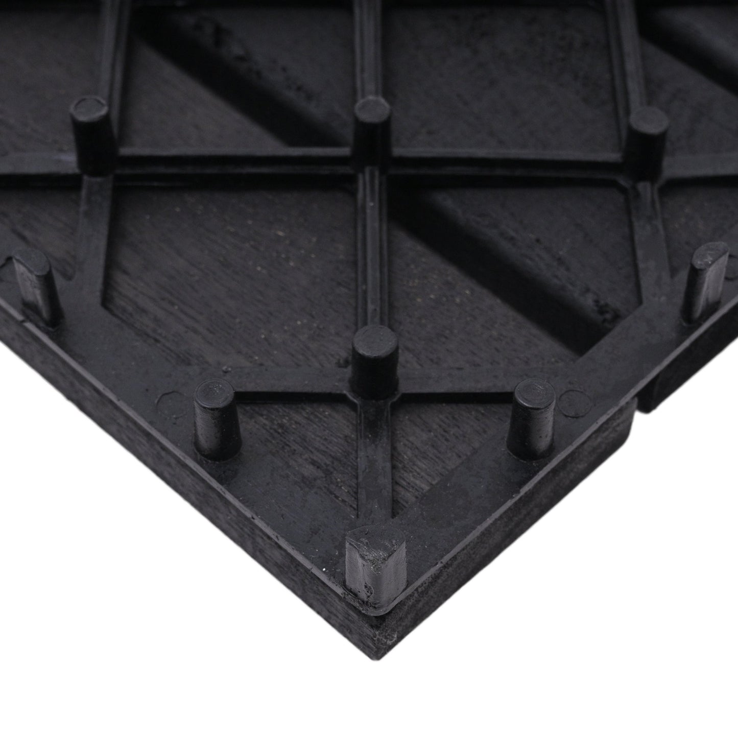 Bliss Outdoors Hardwood 12-Slat Interlocking Wood Deck Tiles, Black, Set of 30