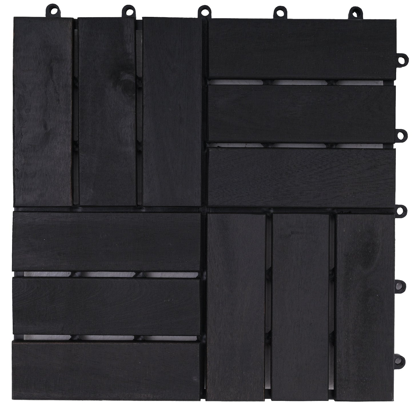 Bliss Outdoors Hardwood 12-Slat Interlocking Wood Deck Tiles, Black, Set of 30