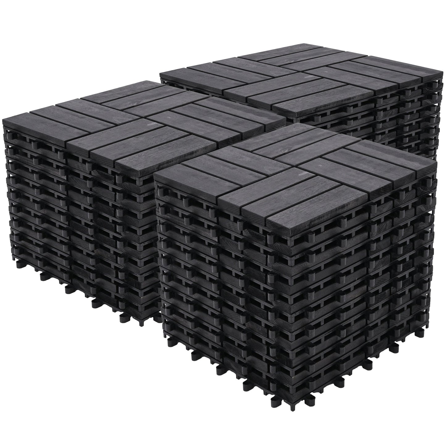 Bliss Outdoors Hardwood 12-Slat Interlocking Wood Deck Tiles, Black, Set of 30