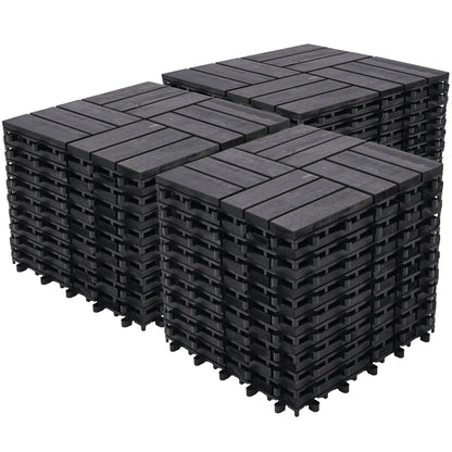 Bliss Outdoors Hardwood 12-Slat Interlocking Wood Deck Tiles, Black, Set of 30