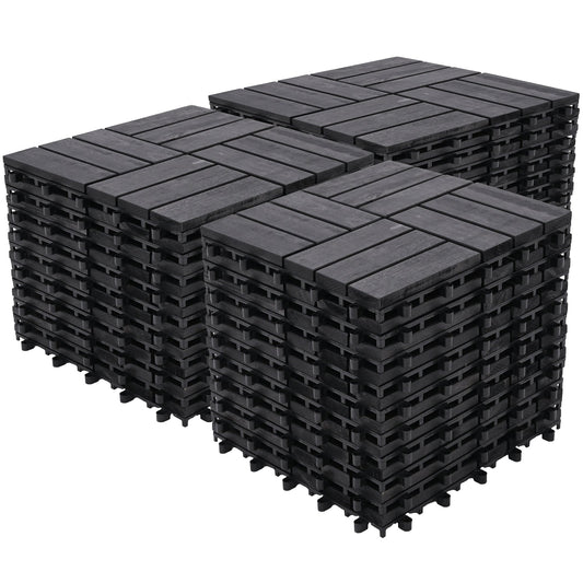 Bliss Outdoors Hardwood 12-Slat Interlocking Wood Deck Tiles, Black, Set of 30
