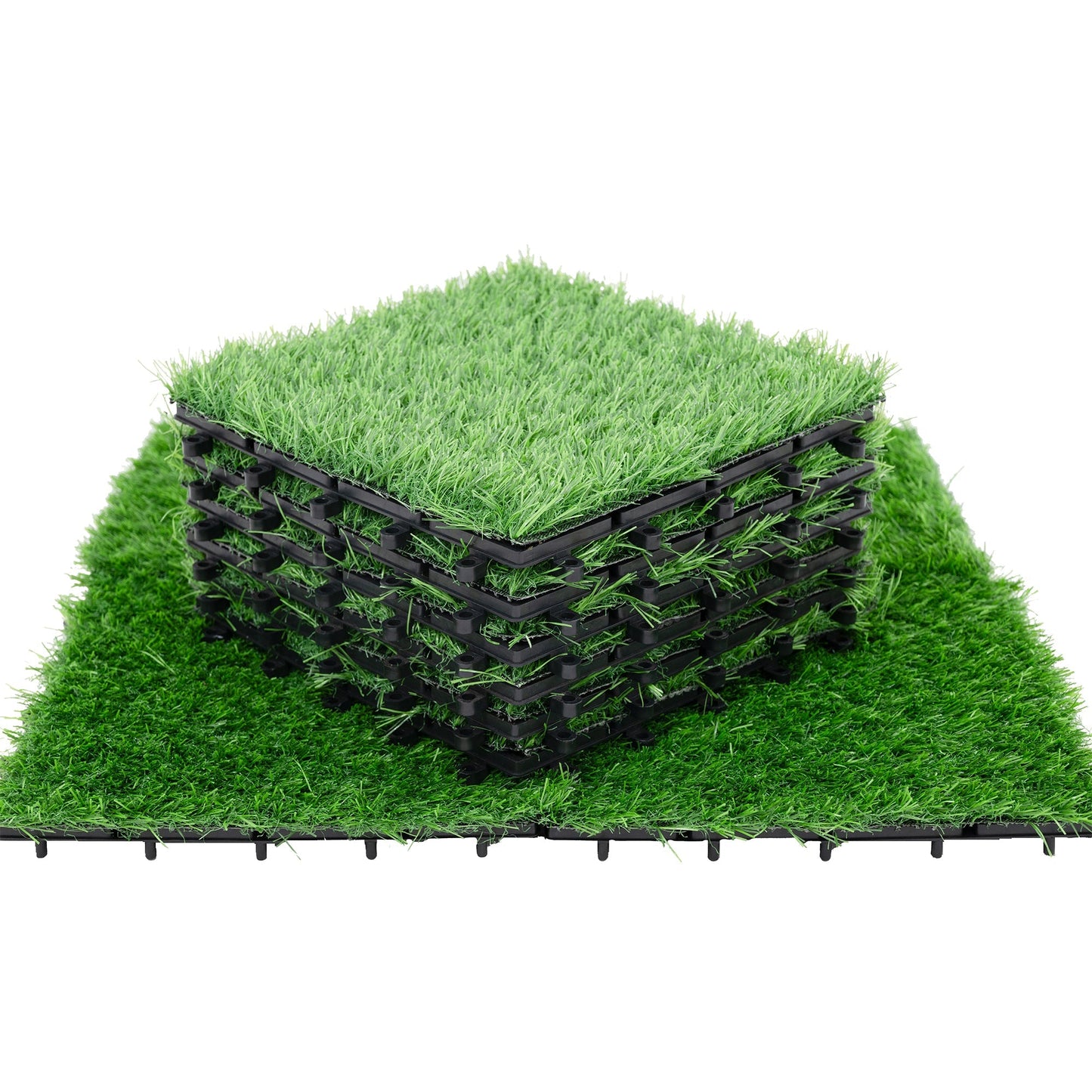 Bliss Outdoors 12"x12" Artificial PP Grass Interlocking Tiles, Green, Set of 30