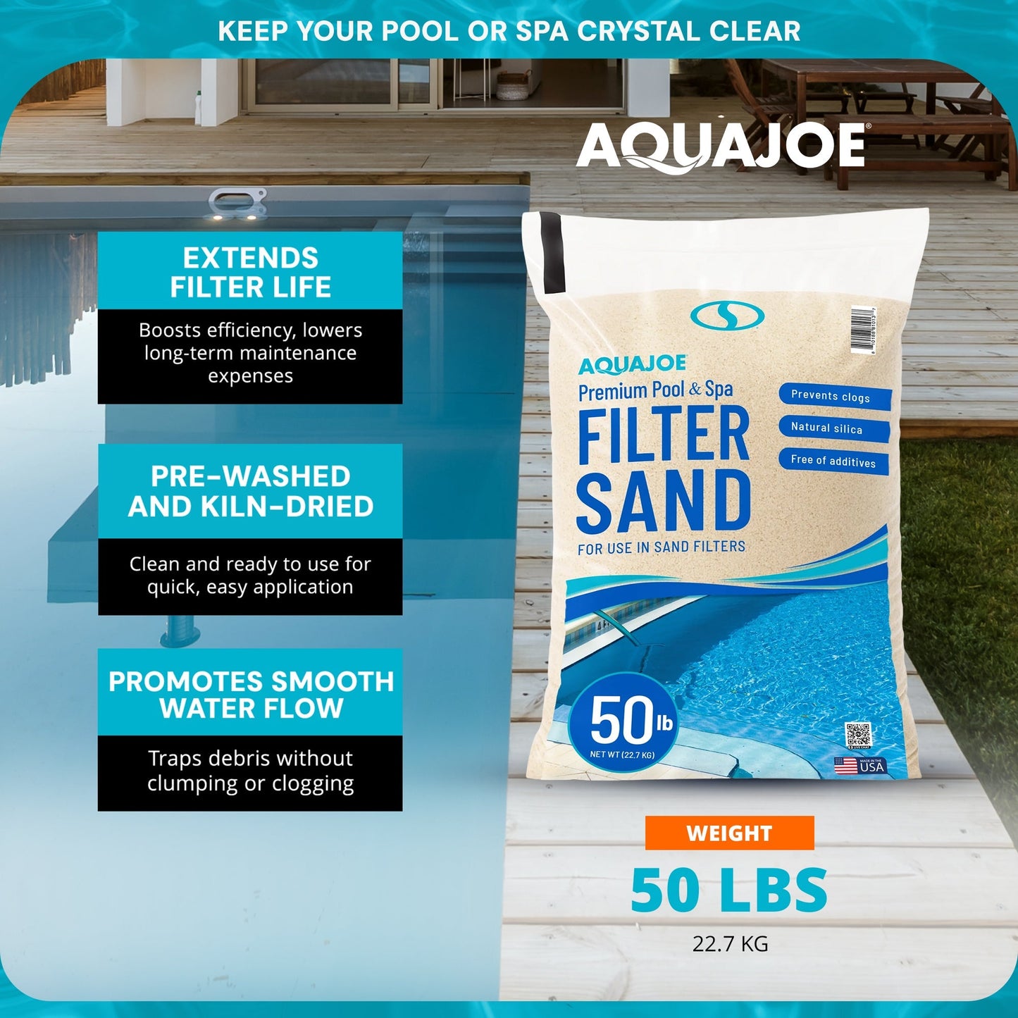 Aqua Joe Premium Pool & Spa Filter Sand for Swimming Pools, 50 lb, FLTSAND50