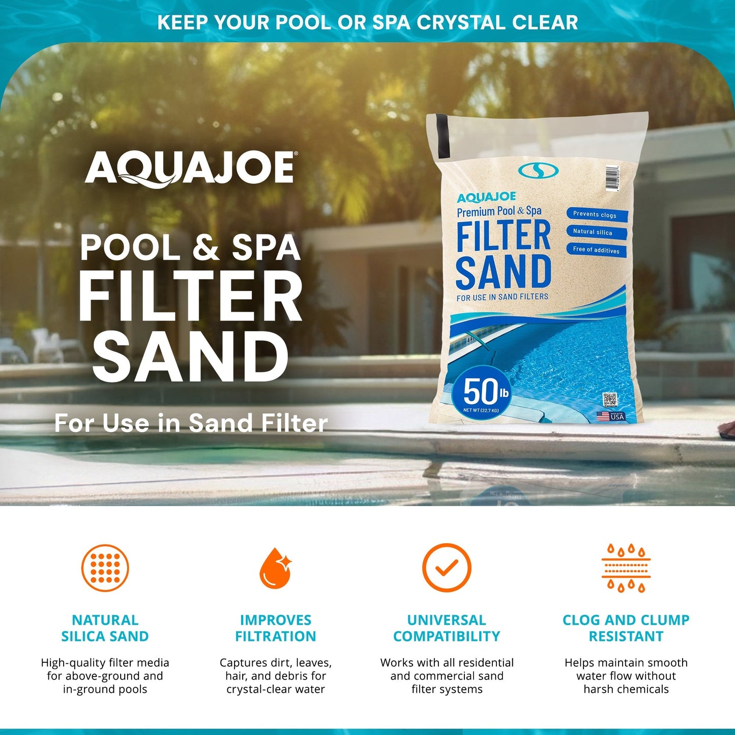Aqua Joe Premium Pool & Spa Filter Sand for Swimming Pools, 50 lb, FLTSAND50