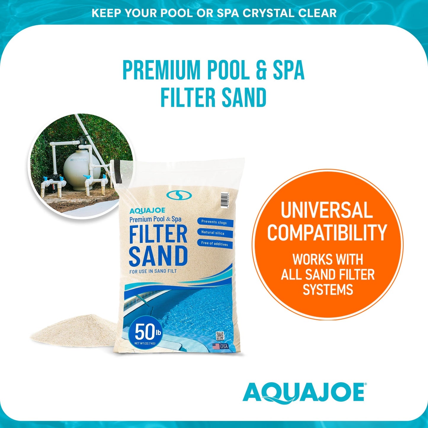 Aqua Joe Premium Pool & Spa Filter Sand for Swimming Pools, 50 lb, FLTSAND50