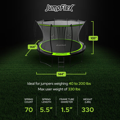 Jumpflex FLEX 12' Round Trampoline, Outdoor Play Equipment & Safety Net & Ladder