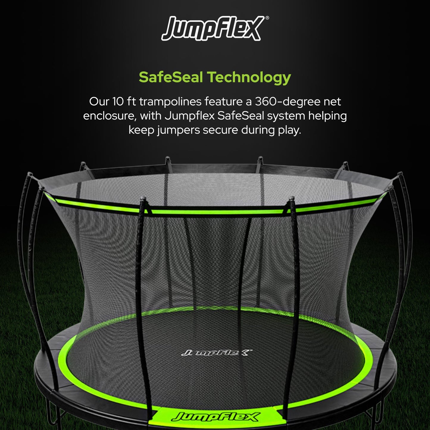 Jumpflex FLEX 12' Round Trampoline, Outdoor Play Equipment & Safety Net & Ladder
