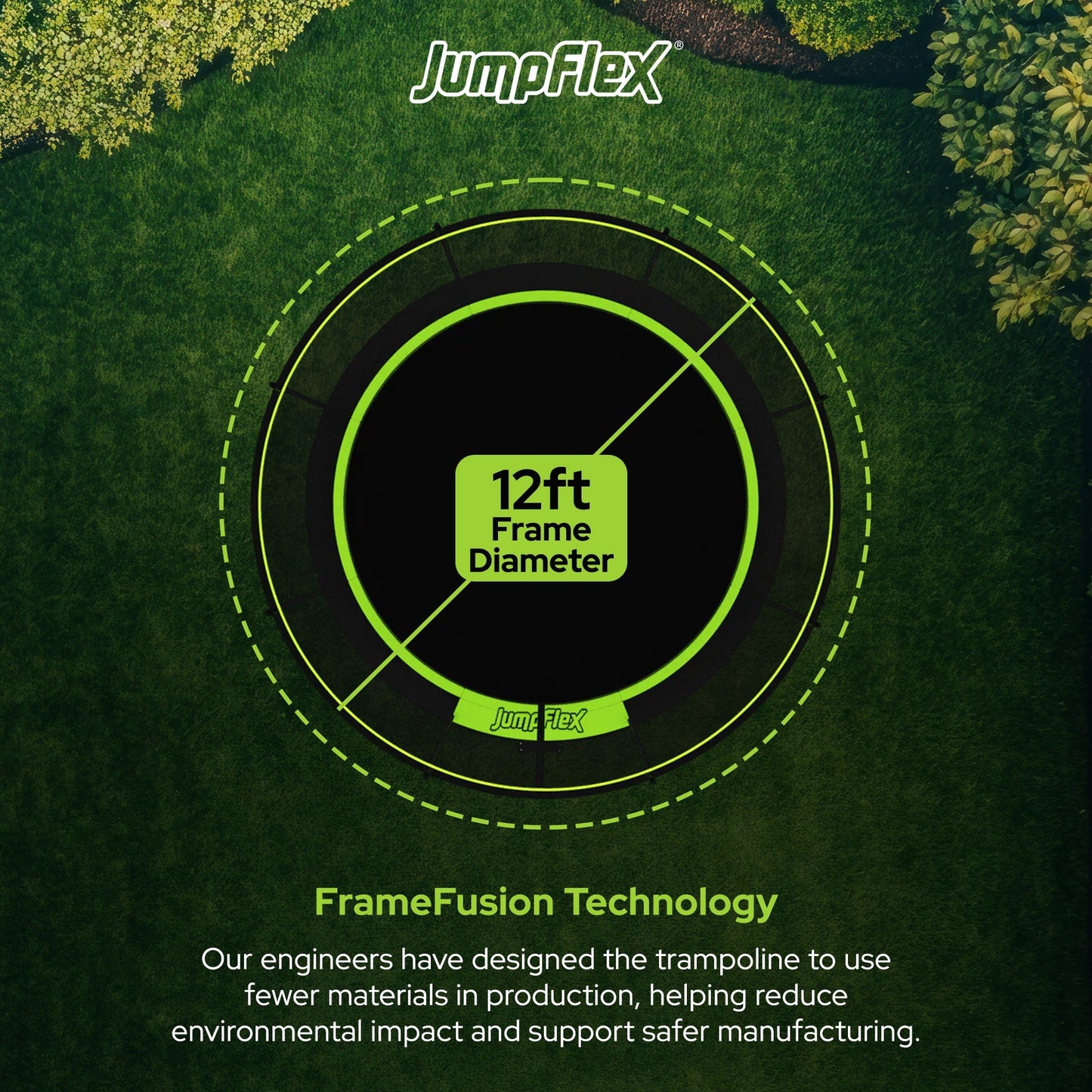 Jumpflex FLEX 12' Round Trampoline, Outdoor Play Equipment & Safety Net & Ladder