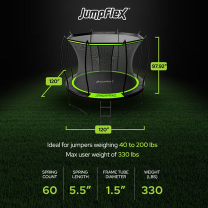 Jumpflex FLEX 10' Round Trampoline, Outdoor Play Equipment & Safety Net & Ladder