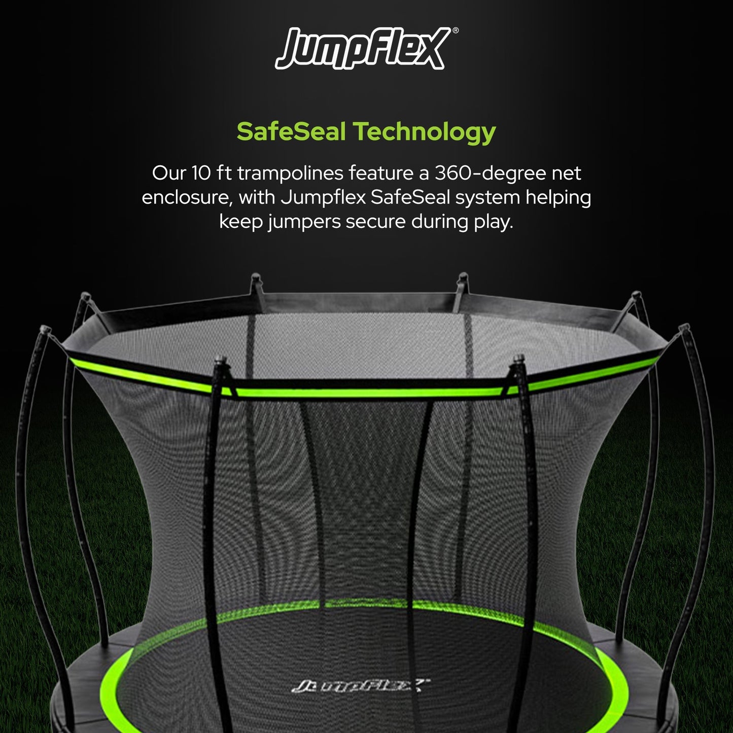 Jumpflex FLEX 10' Round Trampoline, Outdoor Play Equipment & Safety Net & Ladder