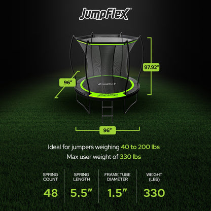 Jumpflex FLEX 8' Round Trampoline, Outdoor Play Equipment w/ Safety Net & Ladder
