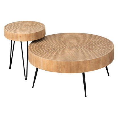 COZAYH 2 Piece Round Coffee Tables, Wooden Living Room Furniture, Ring Pattern