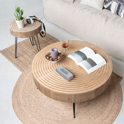 COZAYH 2 Piece Round Coffee Tables, Wooden Living Room Furniture, Ring Pattern