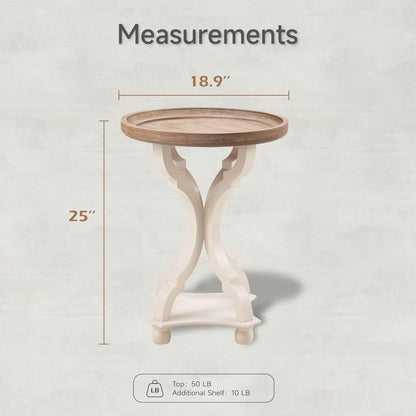 COZAYH Round Rustic Wood End Table Accent Nightstand Side Table, Bedroom, White
