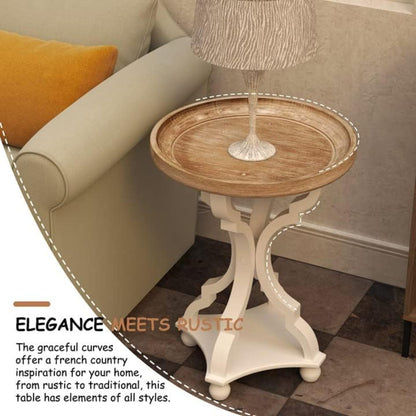 COZAYH Round Rustic Wood End Table Accent Nightstand Side Table, Bedroom, White
