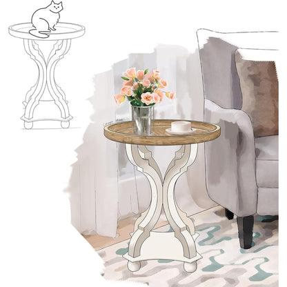 COZAYH Round Rustic Wood End Table Accent Nightstand Side Table, Bedroom, White