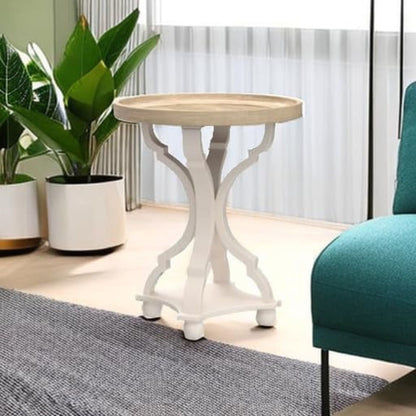 COZAYH Round Rustic Wood End Table Accent Nightstand Side Table, Bedroom, White