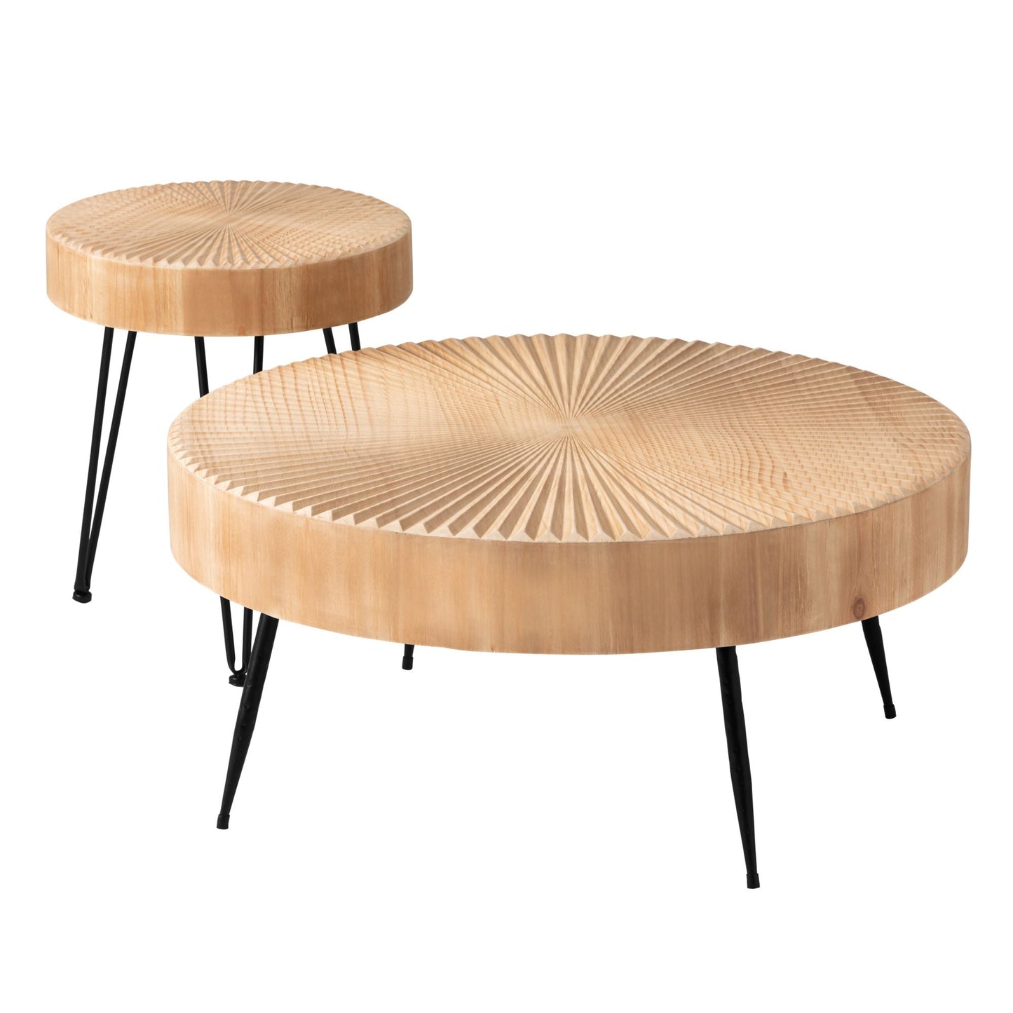 COZAYH 2 Piece Round Coffee Tables, Wooden Living Room Furniture, Radial Pattern