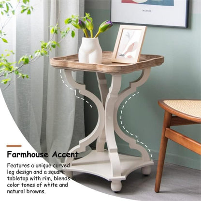 COZAYH Square Rustic Wood End Table Accent Nightstand Side Table, Bedroom, White