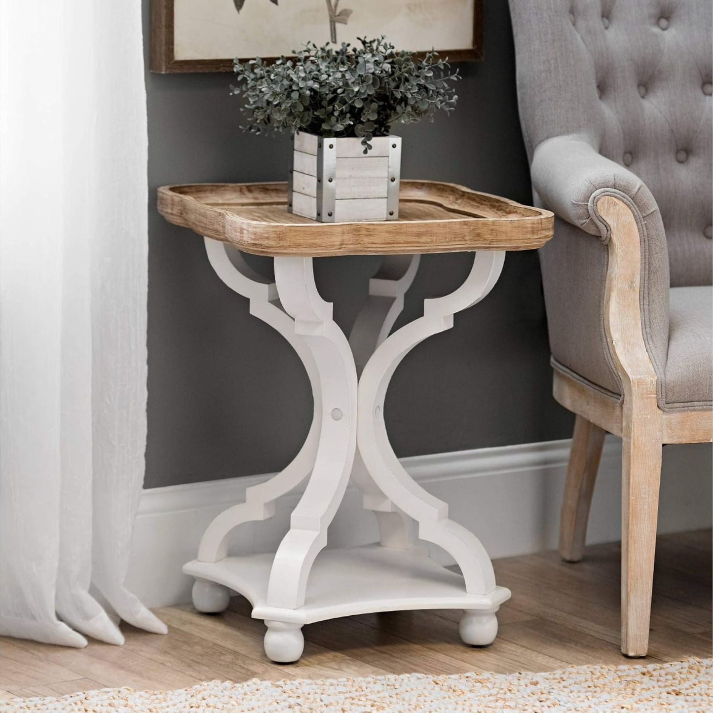 COZAYH Square Rustic Wood End Table Accent Nightstand Side Table, Bedroom, White
