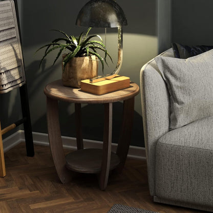 COZAYH Rustic Farmhouse Wooden End Table with Storage Shelf, Vintage Grey Finish