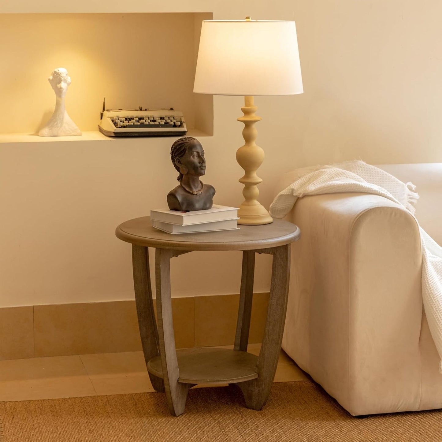 COZAYH Rustic Farmhouse Wooden End Table with Storage Shelf, Vintage Grey Finish