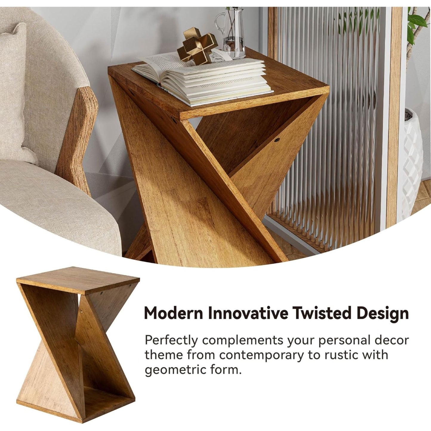 COZAYH Farmhouse End Table, Square Solid Pedestal Design, for Living Room, Brown