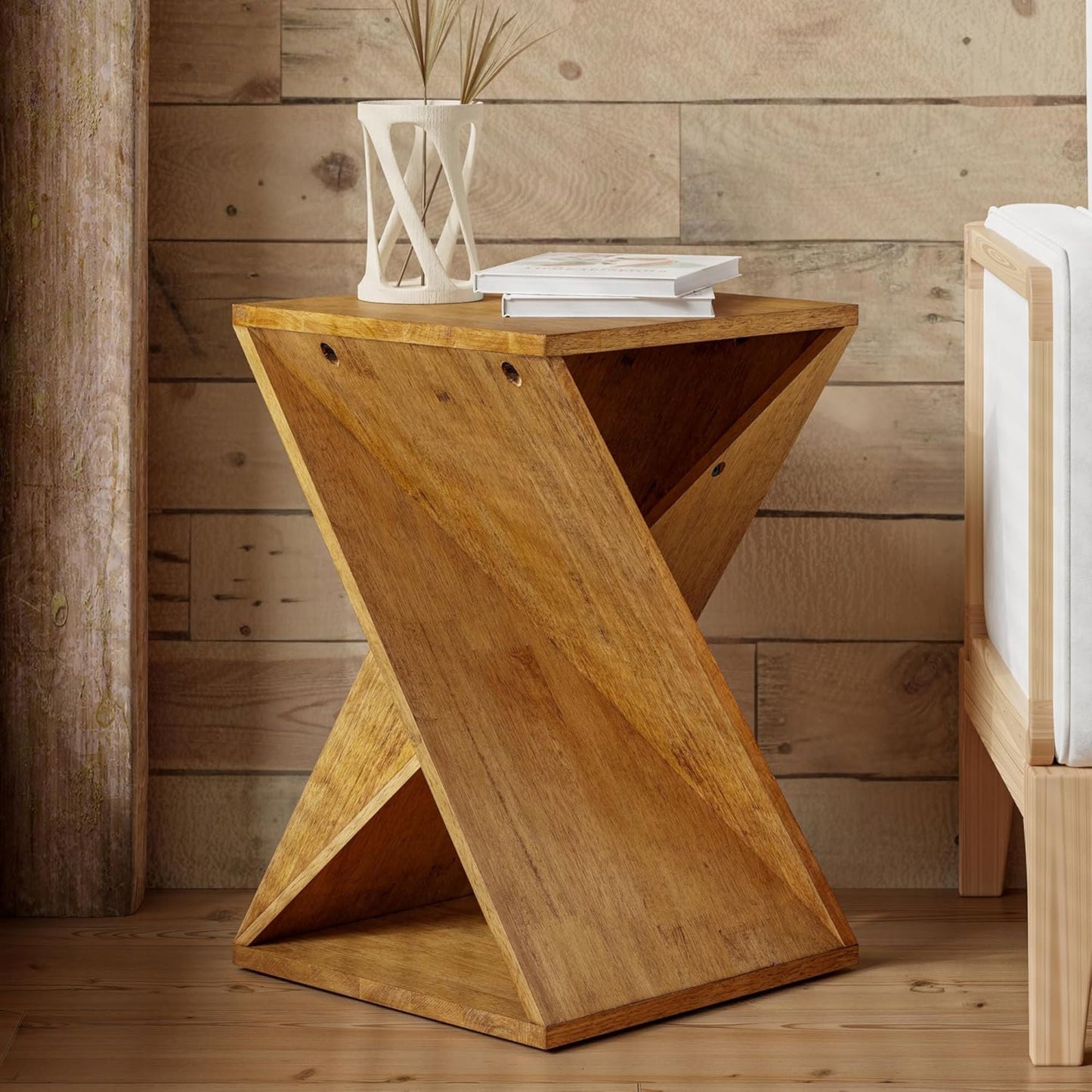 COZAYH Farmhouse End Table, Square Solid Pedestal Design, for Living Room, Brown