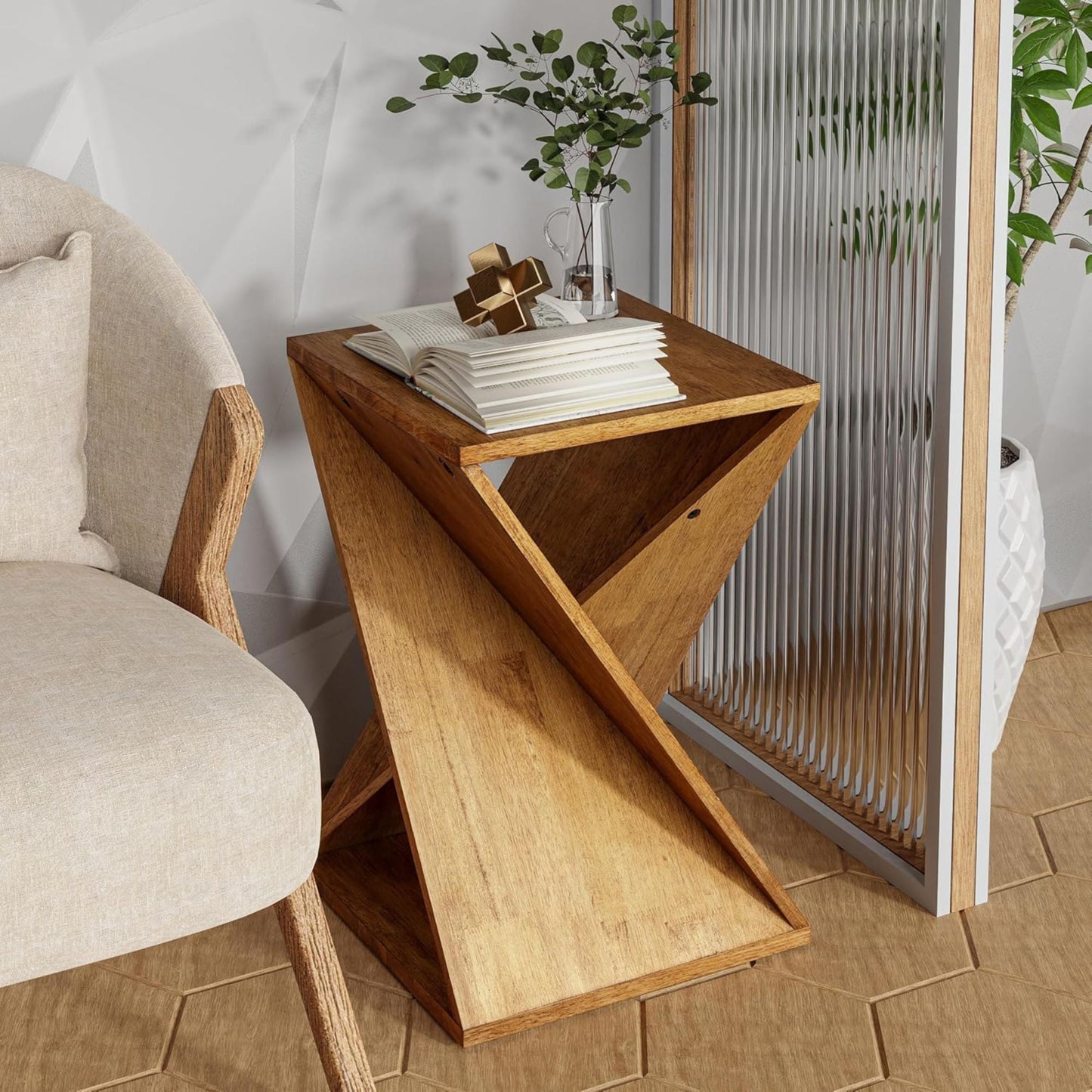 COZAYH Farmhouse End Table, Square Solid Pedestal Design, for Living Room, Brown