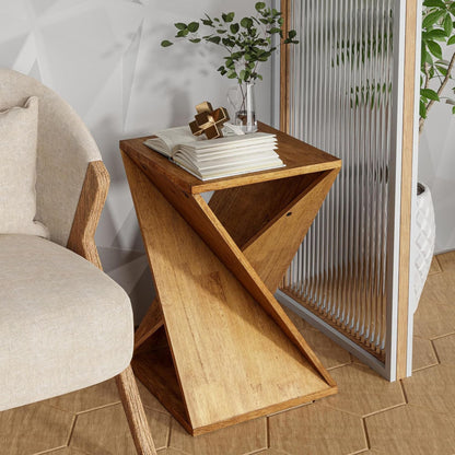 COZAYH Farmhouse End Table, Square Solid Pedestal Design, for Living Room, Brown