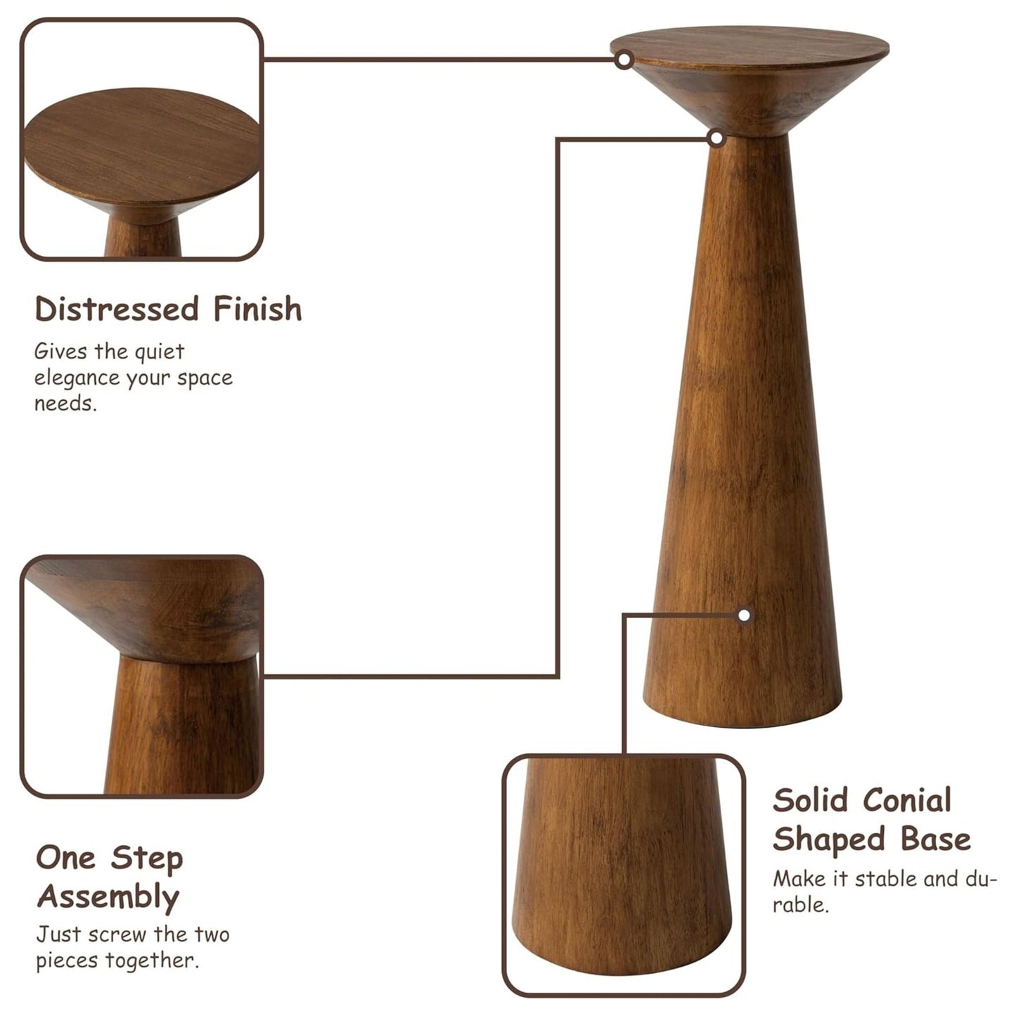 COZAYH Pedestal Tall Round Martini Table for Living Rooms or Bedrooms, Walnut
