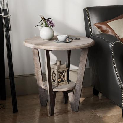 COZAYH Rustic Farmhouse Wooden End Table with Storage Shelf, Vintage Grey Finish