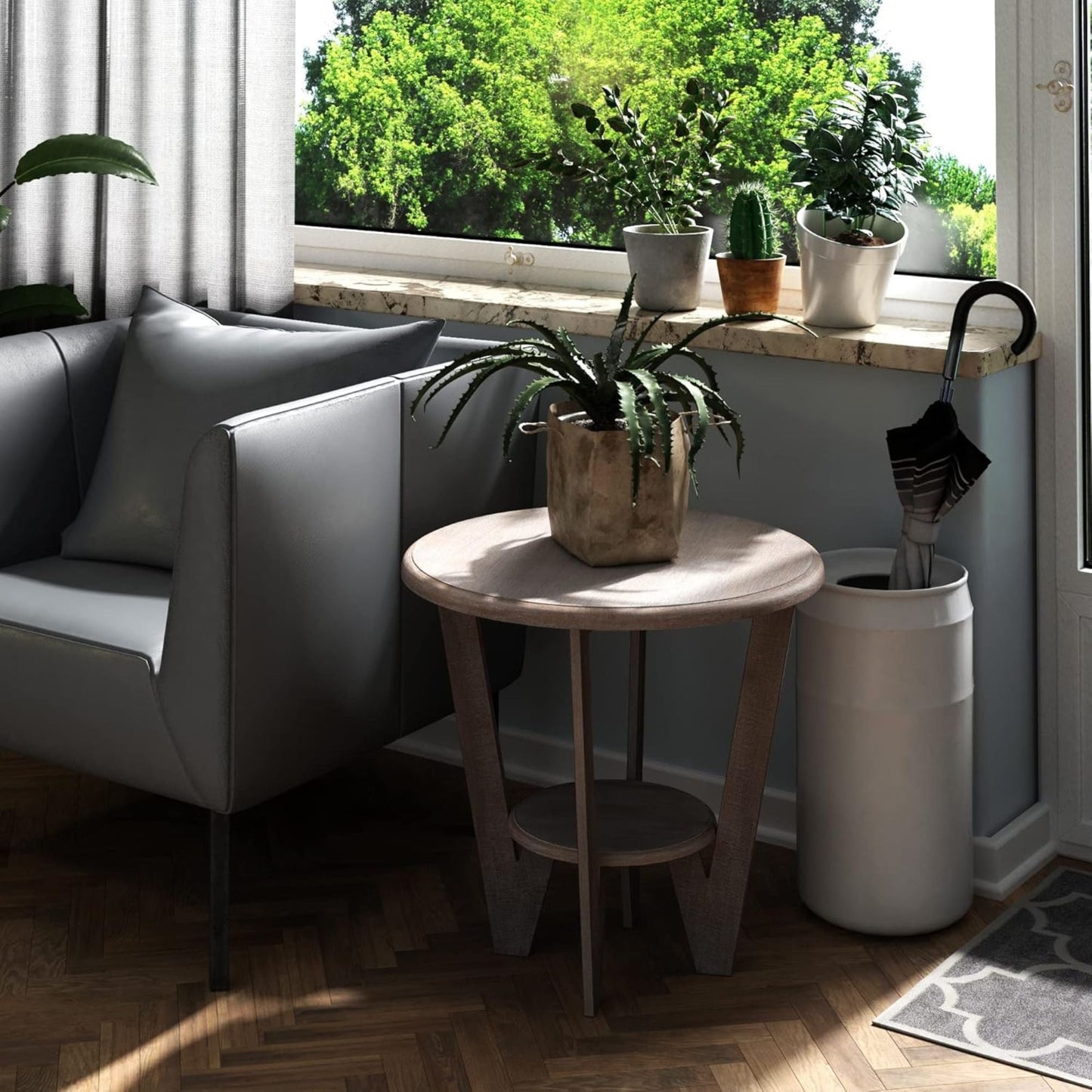 COZAYH Rustic Farmhouse Wooden End Table with Storage Shelf, Vintage Grey Finish