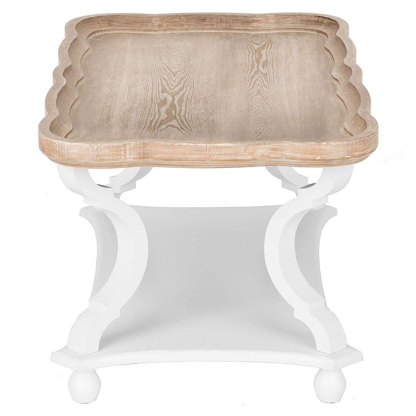 COZAYH Rustic Farmhouse Coffee Table w/ Tray Top & Storage Shelf, Natural/White