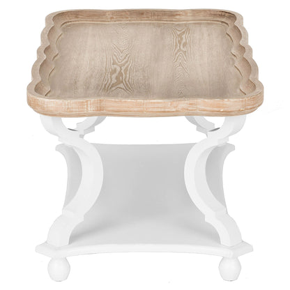 COZAYH Rustic Farmhouse Coffee Table w/ Tray Top & Storage Shelf, Natural/White