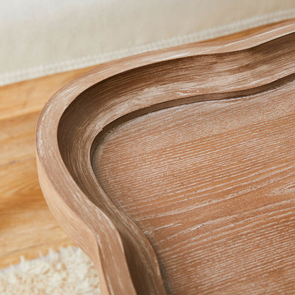 COZAYH Rustic Farmhouse Coffee Table w/ Tray Top & Storage Shelf, Natural/White