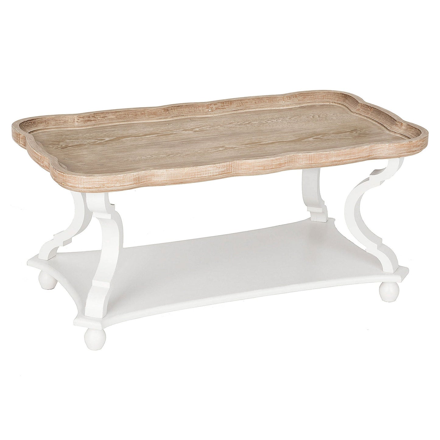COZAYH Rustic Farmhouse Coffee Table w/ Tray Top & Storage Shelf, Natural/White