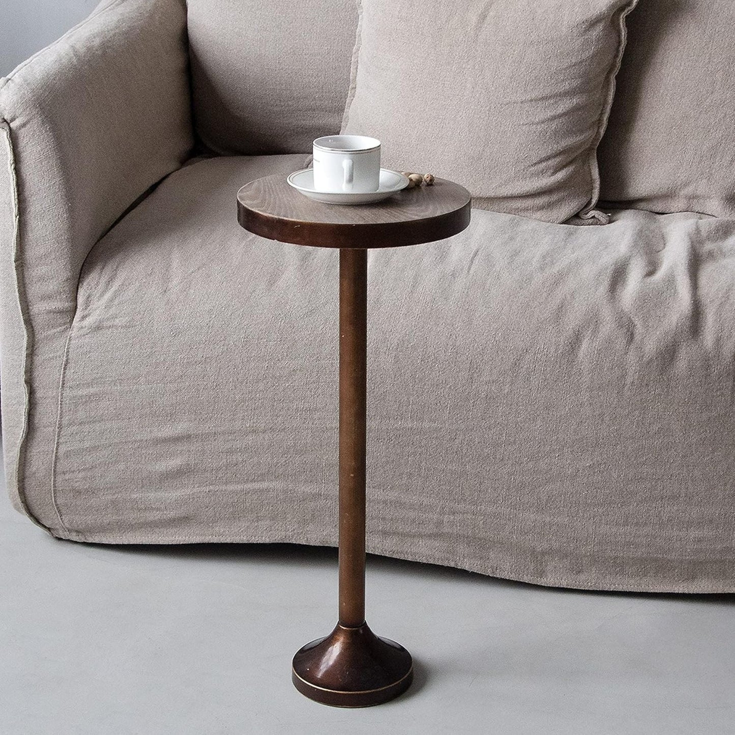 COZAYH Small Pedestal Round End Table, Living Room Furniture, Light Espresso