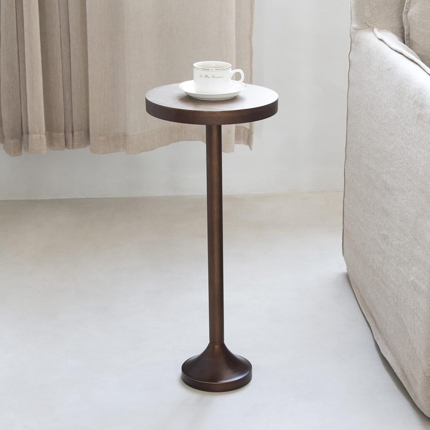 COZAYH Small Pedestal Round End Table, Living Room Furniture, Light Espresso